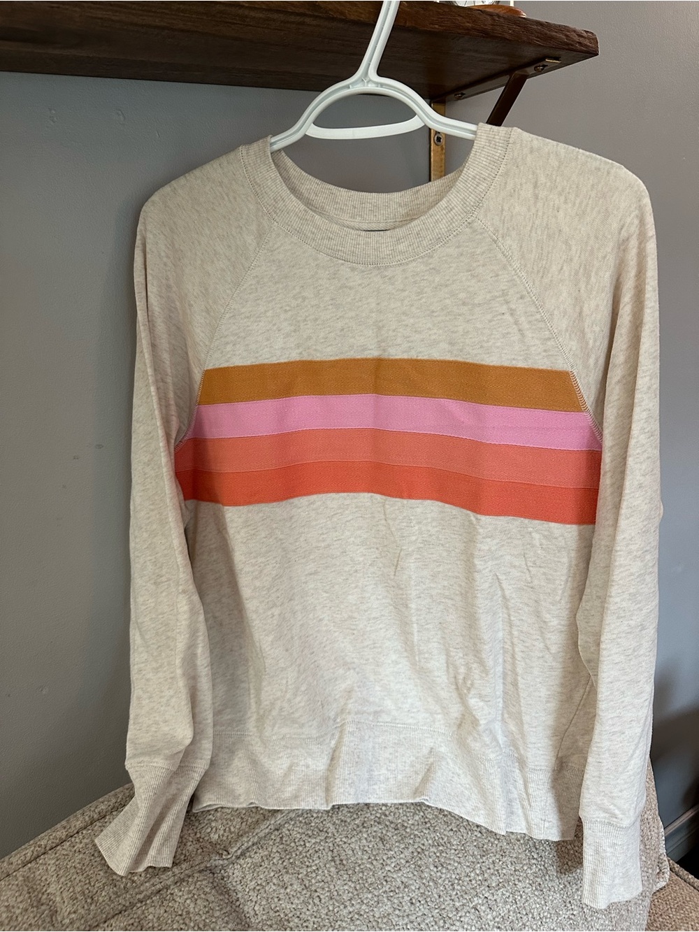 Maurices Cream Pullover with Pink and Orange Stripe Detail
